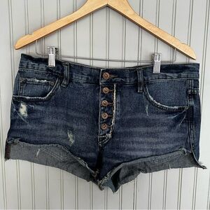 Free People Denim Cut Off Button Fly Micro Shorts